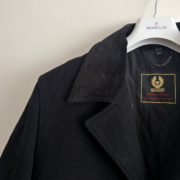 $1600 Belstaff Black Wool Trail Jacket / Pea Coat Shearling Collar - 38/ Medium - Picture 10 of 16